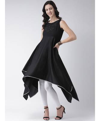 Women's Black Cotton Knee Length Kurta 5