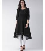 Women's Black Cotton Below Knee Kurta