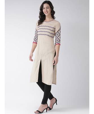 Women's Beige Cotton Below Knee Kurta 2