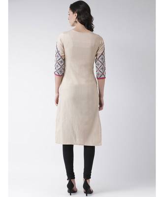 Women's Beige Cotton Below Knee Kurta 4