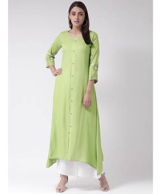 Women's Green Rayon Calf Length Kurta 1