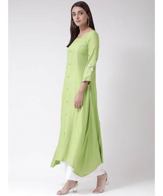Women's Green Rayon Calf Length Kurta 2
