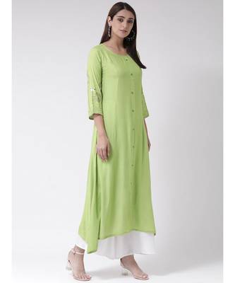Women's Green Rayon Calf Length Kurta 3