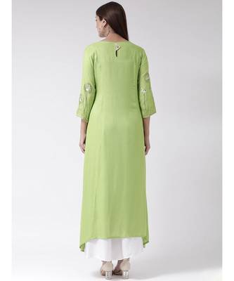 Women's Green Rayon Calf Length Kurta 4