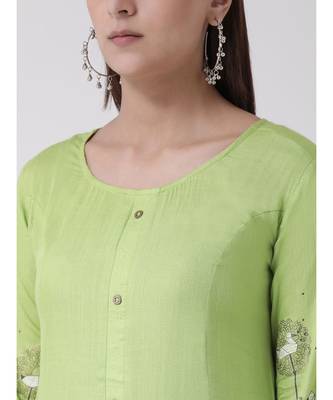 Women's Green Rayon Calf Length Kurta 5