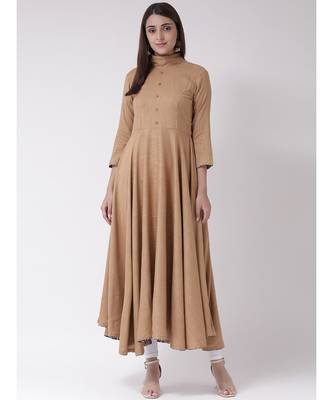 Women's Brown Cotton Calf Length Kurta 1