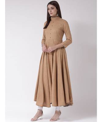 Women's Brown Cotton Calf Length Kurta 2