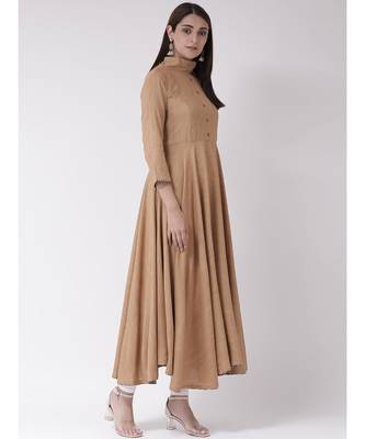 Women's Brown Cotton Calf Length Kurta 3