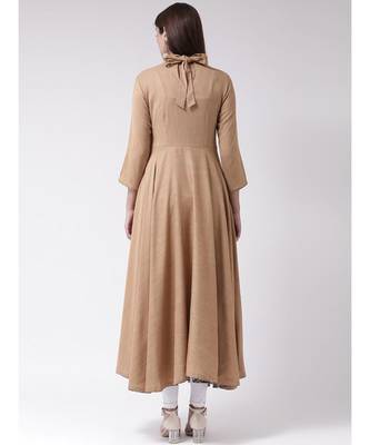 Women's Brown Cotton Calf Length Kurta 4
