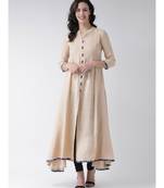 Women's Beige Cotton Calf Length Kurta
