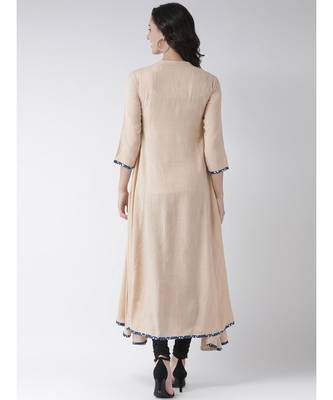 Women's Beige Cotton Calf Length Kurta 4