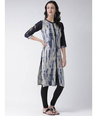 Women's Blue Rayon Calf Length Kurta 3