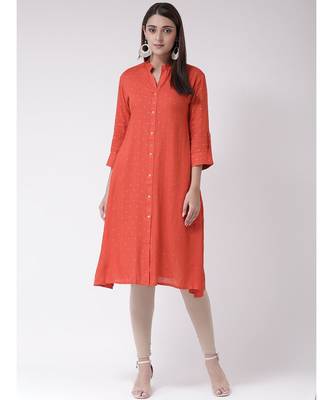 Women's Red Rayon Below Knee Kurta 1