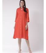 Women's Red Rayon Below Knee Kurta