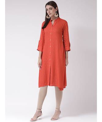 Women's Red Rayon Below Knee Kurta 2