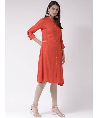 Women's Red Rayon Below Knee Kurta 3