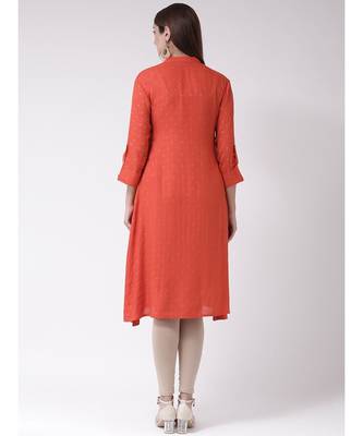 Women's Red Rayon Below Knee Kurta 4