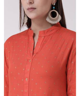 Women's Red Rayon Below Knee Kurta 5