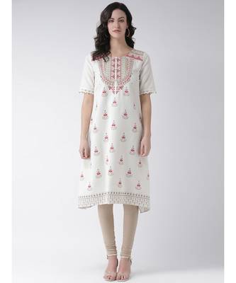 Women's White Cotton Below Knee Kurta 1