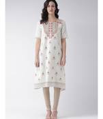 Women's White Cotton Below Knee Kurta