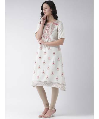 Women's White Cotton Below Knee Kurta 2