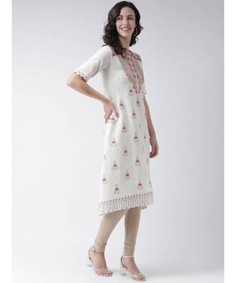 Women's White Cotton Below Knee Kurta 3