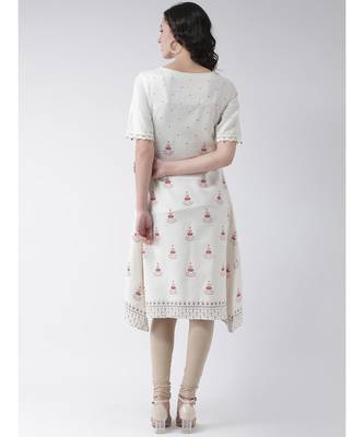 Women's White Cotton Below Knee Kurta 4