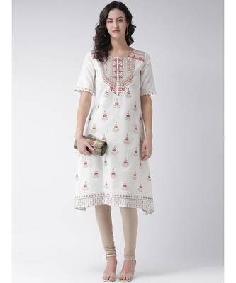 Women's White Cotton Below Knee Kurta 5