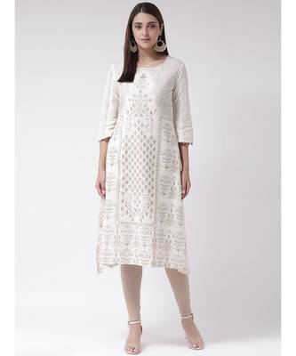 Women's White Cotton Calf Length Kurta 1