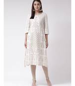 Women's White Cotton Calf Length Kurta