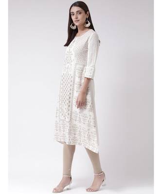 Women's White Cotton Calf Length Kurta 2