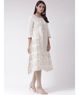 Women's White Cotton Calf Length Kurta 3