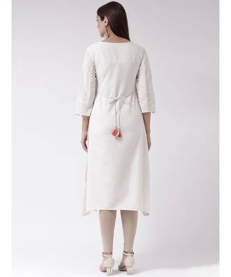 Women's White Cotton Calf Length Kurta 4