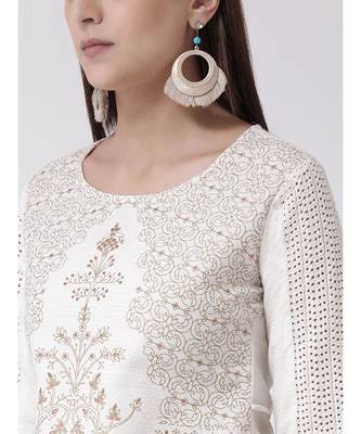 Women's White Cotton Calf Length Kurta 5