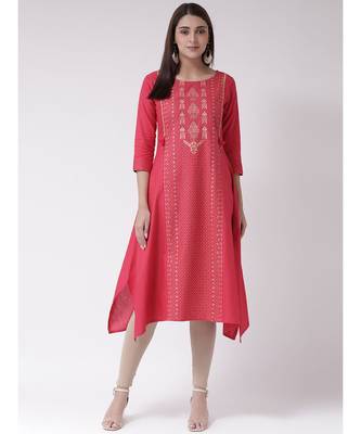 Women's Pink cotton Calf Length Kurta 1