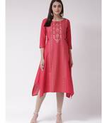 Women's Pink cotton Calf Length Kurta