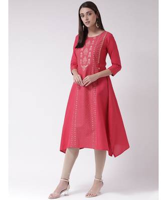 Women's Pink cotton Calf Length Kurta 2