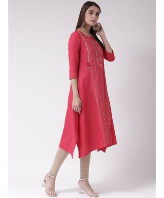Women's Pink cotton Calf Length Kurta 3