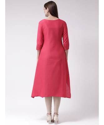 Women's Pink cotton Calf Length Kurta 4
