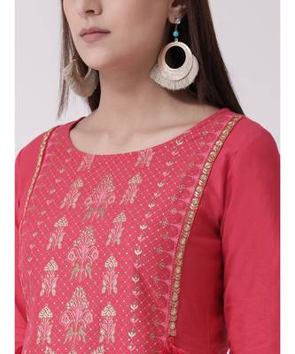 Women's Pink cotton Calf Length Kurta 5