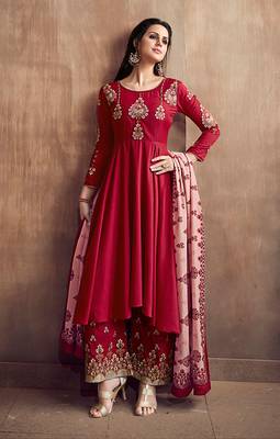 Red embroidered cotton salwar 1