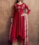 Red embroidered cotton salwar