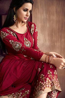 Red embroidered cotton salwar 2