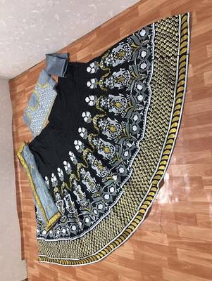 Black embroidered cotton semi stitched lehenga 2