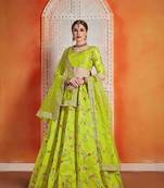 Green  Embroidered Art Silk Unstitched Lehenga