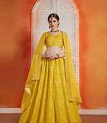 Yellow  Embroidered Art Silk Unstitched Lehenga