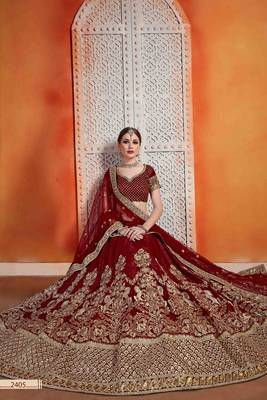 Maroon  Embroidered Velvet Unstitched Lehenga 2