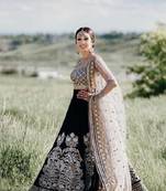 Black embroidered cotton semi stitched lehenga