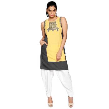 Yellow embroidered viscose kurtas-and-kurtis 1
