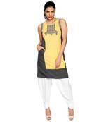 Yellow embroidered viscose kurtas-and-kurtis